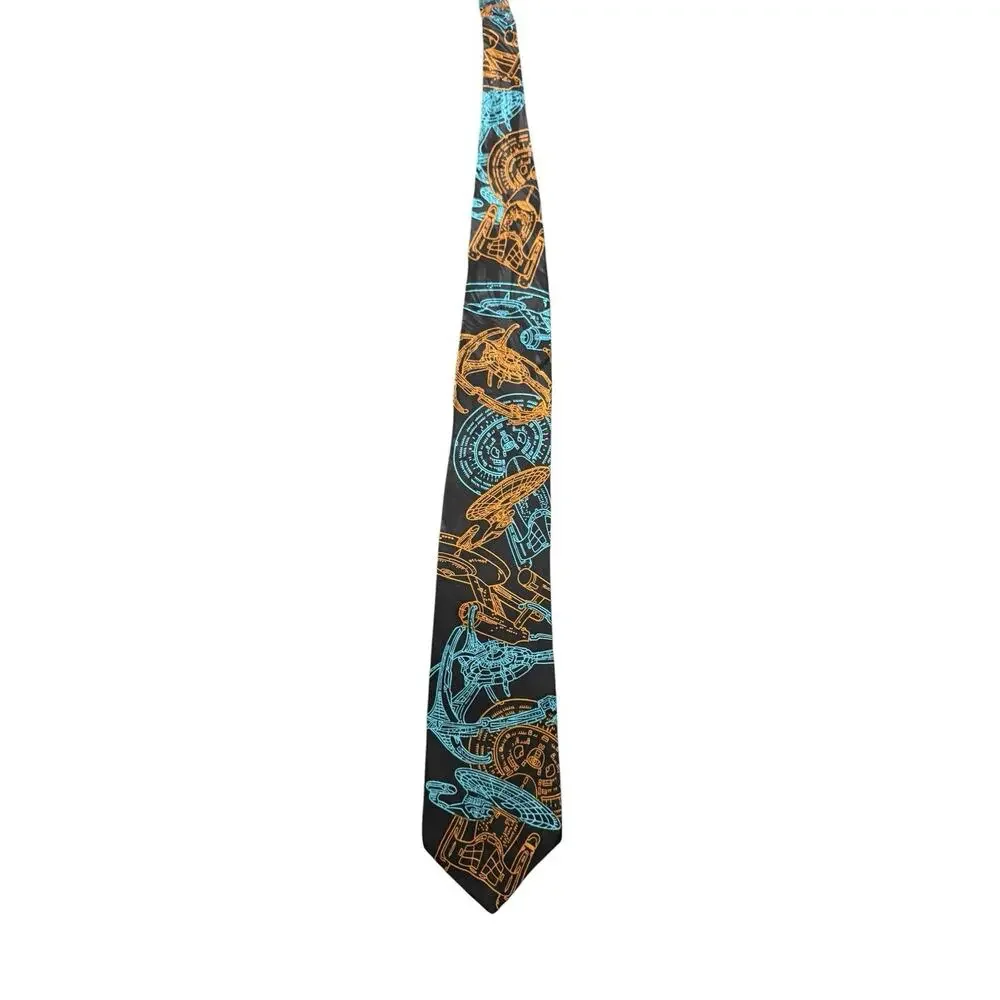 Ralph Marlin RM Style Star Trek Enterprise & Space station Vintage Necktie 1994